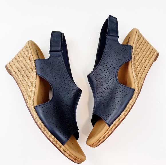 Clarks Shoes - Clarks Collection Cushion Navy Comfort Wedges Heel